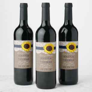The Rustic Sunflower Wedding Collection - Navy Wine Label
