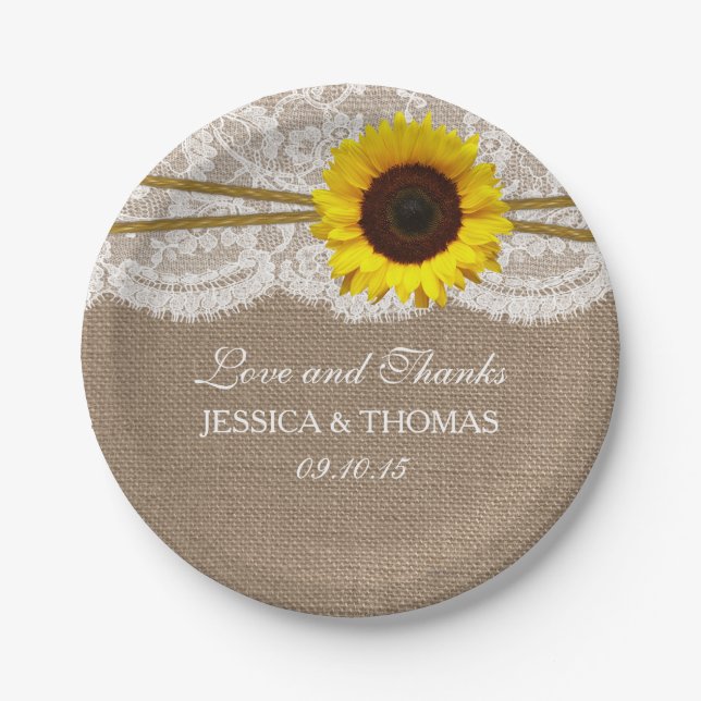The Rustic Sunflower Wedding Collection Paper Plate (Front)