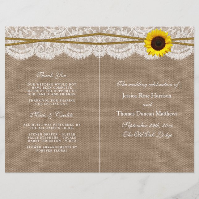 The Rustic Sunflower Wedding Collection Programs (Front)
