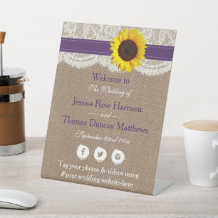 The Rustic Sunflower Wedding Collection - Purple Pedestal Sign