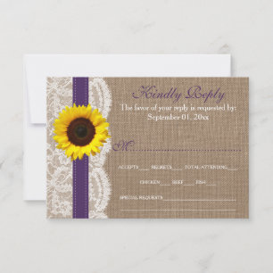 The Rustic Sunflower Wedding Collection - Purple RSVP Card
