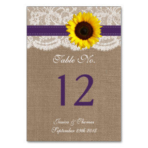 The Rustic Sunflower Wedding Collection - Purple Table Number
