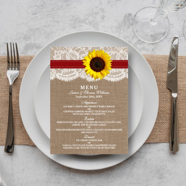 The Rustic Sunflower Wedding Collection - Red Menu (Creator Uploaded)