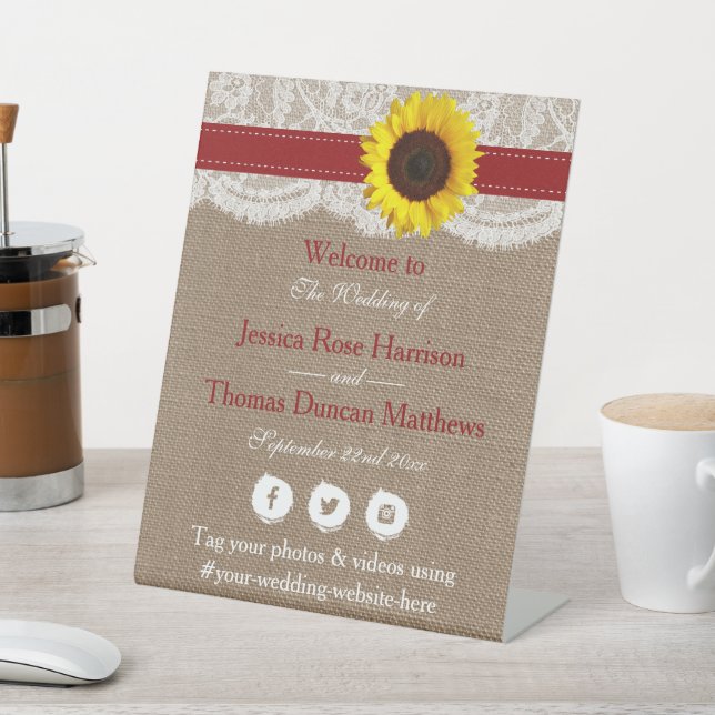 The Rustic Sunflower Wedding Collection - Red Pedestal Sign (In SItu)