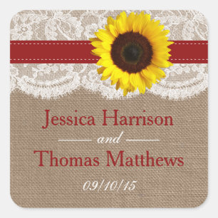 The Rustic Sunflower Wedding Collection - Red Square Sticker