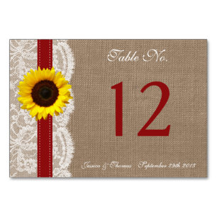 The Rustic Sunflower Wedding Collection - Red Table Number