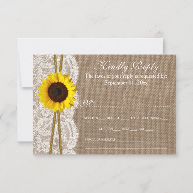 The Rustic Sunflower Wedding Collection RSVP Cards (Front)