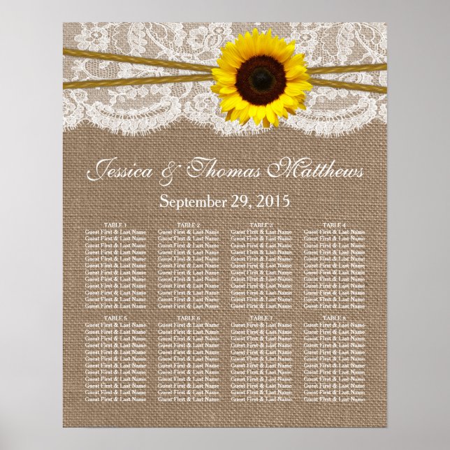 The Rustic Sunflower Wedding Collection Seating Poster (Front)