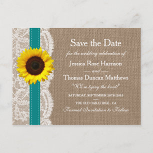 The Rustic Sunflower Wedding Collection - Teal Announcement Postcard