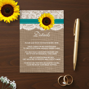 The Rustic Sunflower Wedding Collection - Teal Enclosure Card