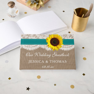 The Rustic Sunflower Wedding Collection - Teal Guest Book