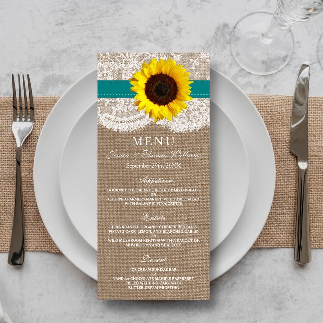 The Rustic Sunflower Wedding Collection - Teal Menu (Creator Uploaded)