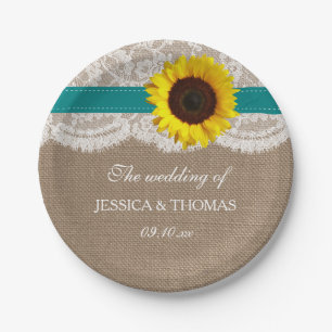 The Rustic Sunflower Wedding Collection - Teal Paper Plate