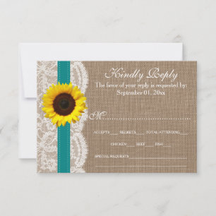 The Rustic Sunflower Wedding Collection - Teal RSVP Card