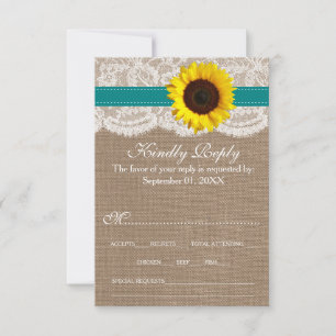 The Rustic Sunflower Wedding Collection - Teal RSVP Card