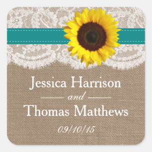 The Rustic Sunflower Wedding Collection - Teal Square Sticker