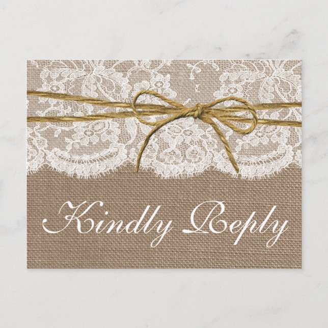 The Rustic Twine Bow Wedding Collection - RSVP Invitation Postcard (Front)