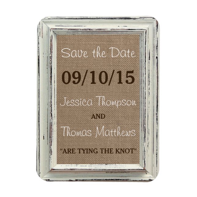The Rustic White Frame & Burlap Wedding Collection Magnet (Vertical)