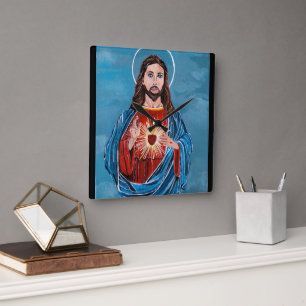 The Sacred Heart Painting by Alfred Fox Square Wall Clock