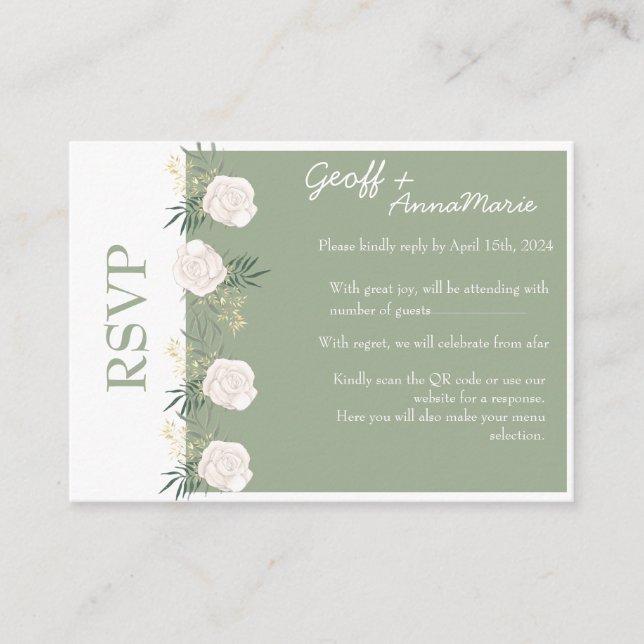 The Sage and White Rose Wedding Enclosure Reply  Card (Front)