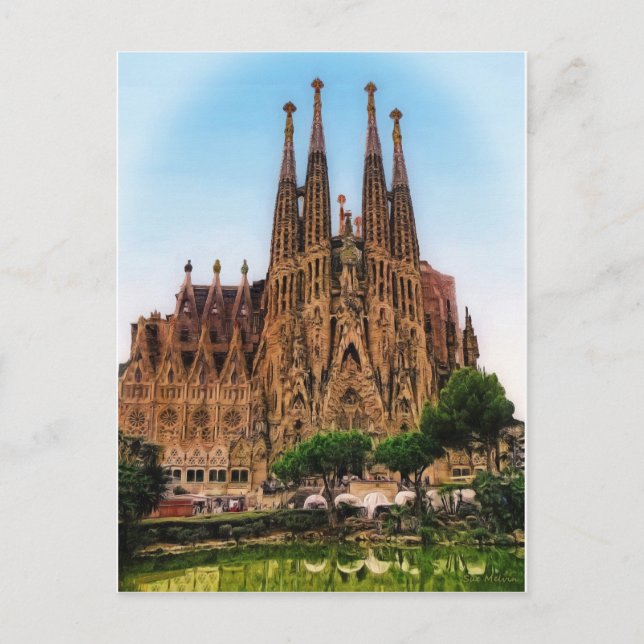 The Sagrada Familia, Barcelona, Spain (Painted) Postcard (Front)