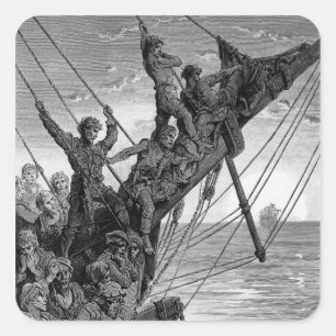 The sailors see in the distance a ghostly ship square sticker