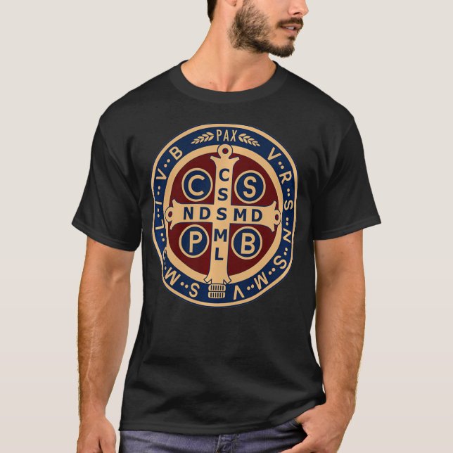 The Saint Benedict Medal Catholic  T-Shirt (Front)