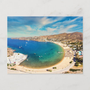 The sandy beach Mylopotas in Ios island, Greece Postcard