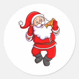 the santa claus is eating very delicious pizza and classic round sticker