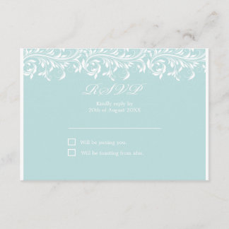 The Sarah Jane light Blue and white wedding RSVP Card