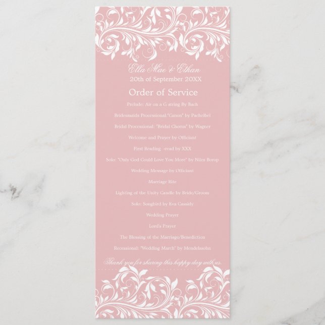 The Sarah Jane Pink & white Order of Service Programme (Front)