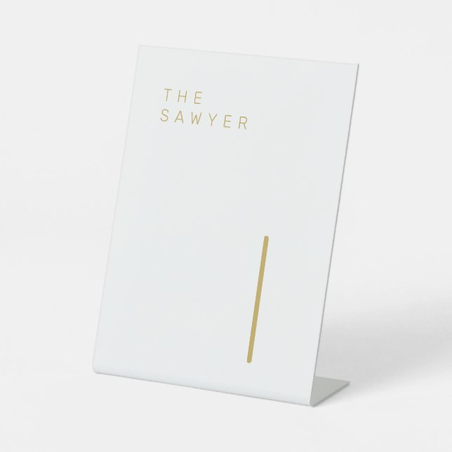 The Sawyer 1 Gold and White Table Number Pedestal Sign (Front)