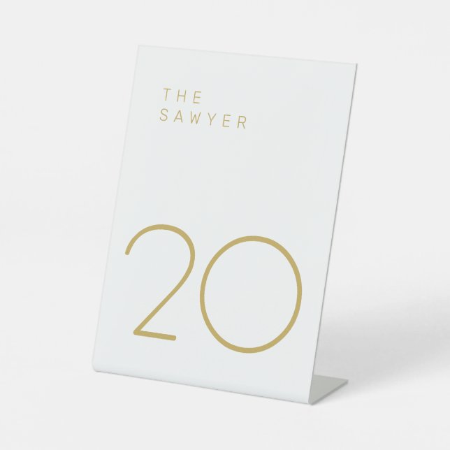 The Sawyer 20 Gold and White Table Number Pedestal Sign (Front)