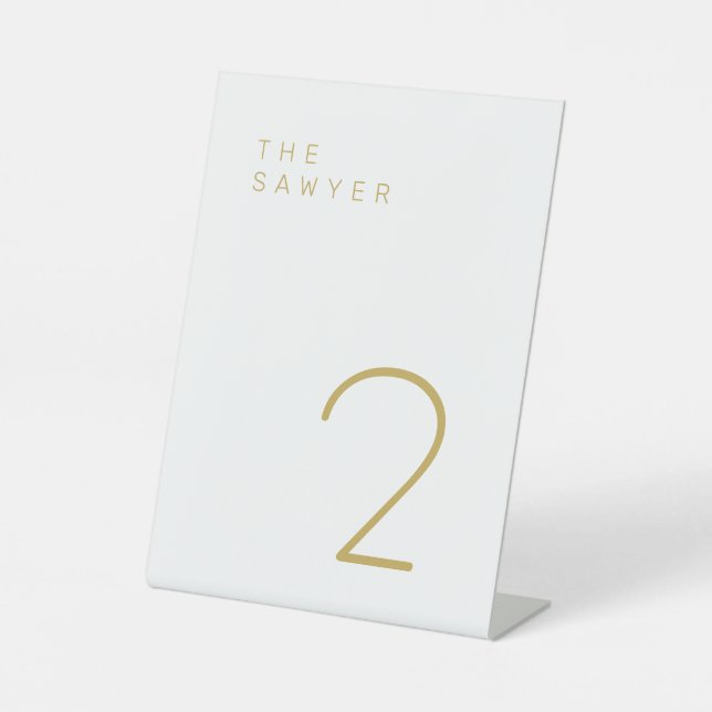 The Sawyer 2 Gold and White Table Number Pedestal Sign (Front)
