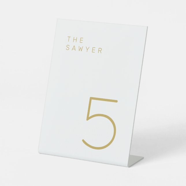 The Sawyer 5 Gold and White Table Number  Pedestal Sign (Front)