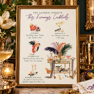The Sazerac Society Mardi Gras Cocktail Menu Poster