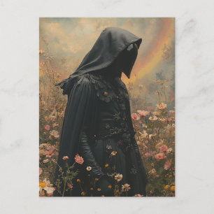 The Scary Plague Doctor in the Retro Meadow Postcard
