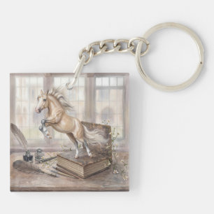 The Scholar Horse Leaping from a Book Key Ring