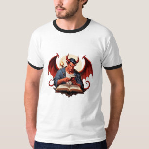 The Scholarly Demon: A Dark Fantasy Illustration T-Shirt