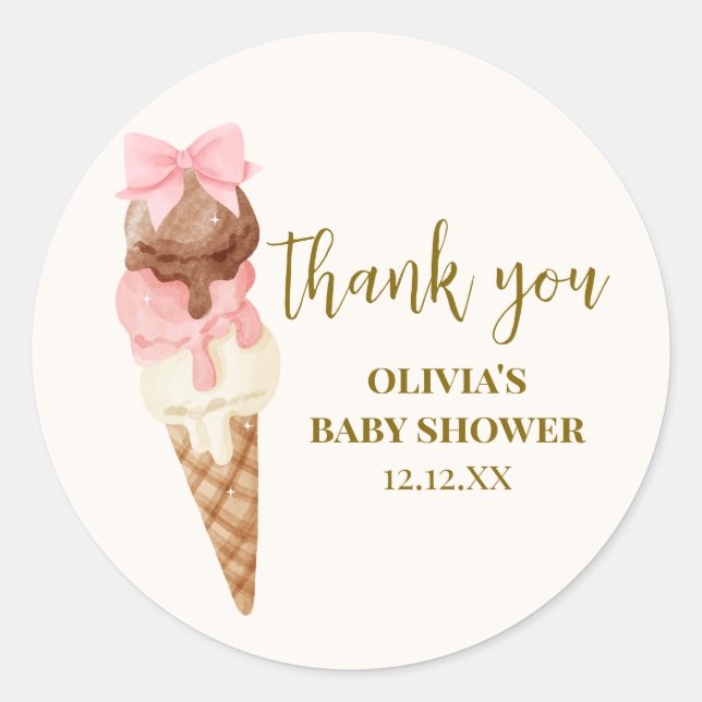 The Scoop Bow Ice Cream Baby Shower Thank You Classic Round Sticker (Front)