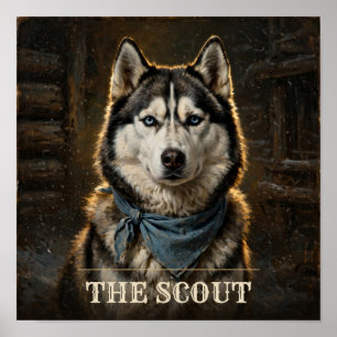 The Scout Siberian Husky Vintage Western Pet Portr Poster