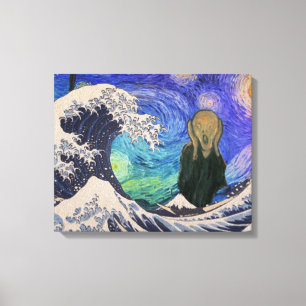 The Scream at The Great Wave Starry Night Canvas Print