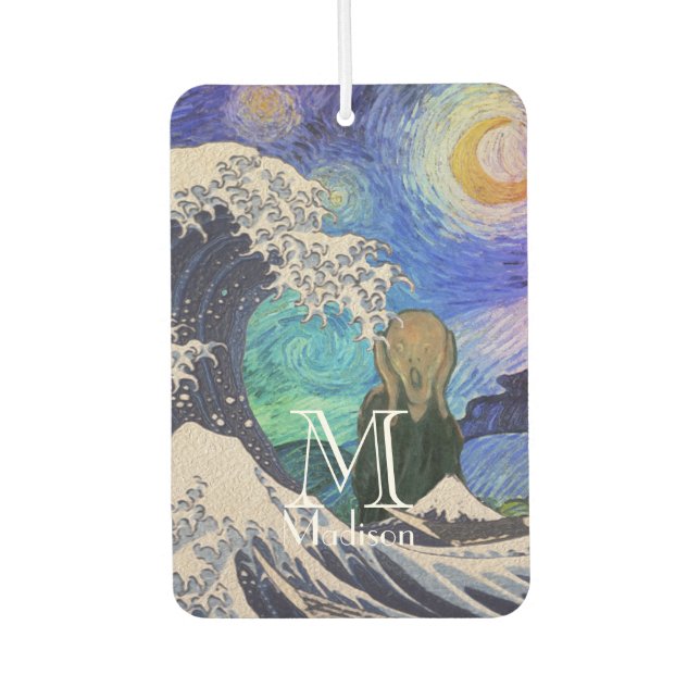 The Scream at The Great Wave Starry Night Car Air Freshener (Front)