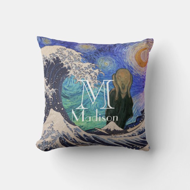 The Scream at The Great Wave Starry Night Cushion (Front)