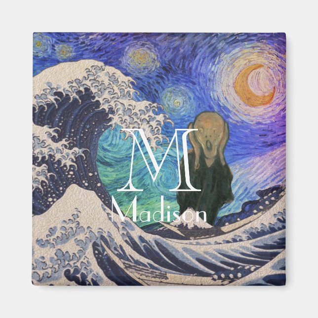 The Scream at The Great Wave Starry Night Magnet (Front)