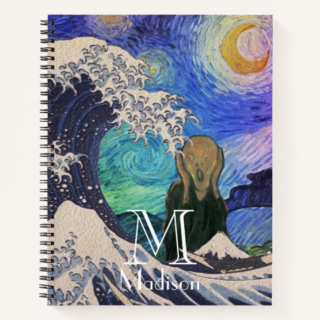 The Scream at The Great Wave Starry Night Notebook (Front)