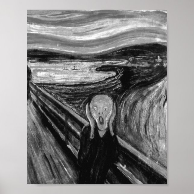 The Scream Black And White By Edvard Munch Poster (Front)