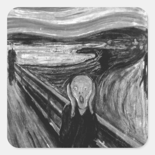 The Scream Black And White By Edvard Munch Square Sticker (Front)