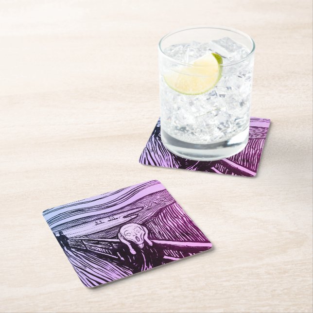 The Scream Edvard Munch Art Square Paper Coaster (Insitu)