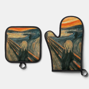 The Scream Edvard Munch Modern Expressionist Art Oven Mitt & Pot Holder Set